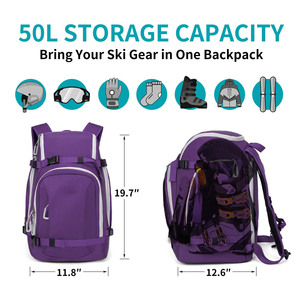 Muestra Gratis, Mochila de Esquí de Gran Capacidad (36-55L), Impermeable, de Cuero Genuino, con Bolsa Desmontable para Botas de Esquí y Snowboard - Product Image 2
