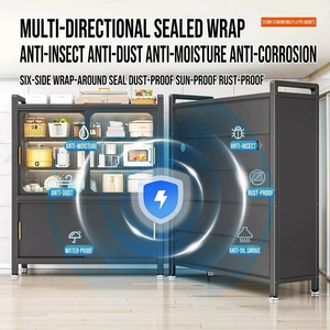 <span class=keywords><strong>Armoire</strong></span> de <span class=keywords><strong>rangement</strong></span> multi-niveaux autoportante en acier moderne, facile à nettoyer, avec porte <span class=keywords><strong>coulissante</strong></span> pour cuisine, salon et salle à manger - Product Image 6
