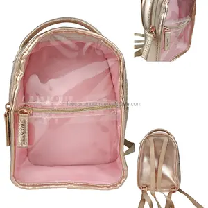 New Product In June High Quality Rose Gold Backpack Bag Clear TPU Cosmetic Bag Cute Pink Makeup Pouch For Girls