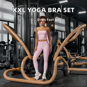 Femmes XXL sans bretelles Fitness Legging ensemble de soutien-gorge séchage rapide extensible dans les quatre sens haute sans couture couleur unie Compression taille élastique - Product Image 2