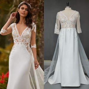 <span class=keywords><strong>Vestido</strong></span> <span class=keywords><strong>de</strong></span> <span class=keywords><strong>novia</strong></span> <span class=keywords><strong>de</strong></span> manga corta con escote triangular, traje <span class=keywords><strong>de</strong></span> boda bohemio con cola y Espalda descubierta, <span class=keywords><strong>para</strong></span> <span class=keywords><strong>playa</strong></span>, 10565 #<span class=keywords><strong>2021</strong></span> - Product Image 1