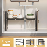 Meuble d'évier multifonctionnel 1 niveau, étagère de rangement de cuisine autoportante, unité de rangement avec plateau amovible pour outils de nettoyage