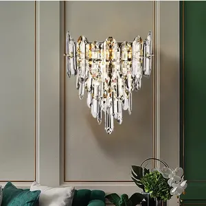 Moderne Luxus Wohnzimmer Hotel Nachttischdekoration Gold Wandlampe Kristall Vorhängen Wandlichter