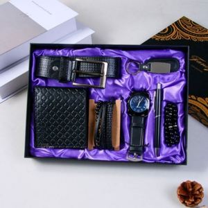 Luxury Business Gift Set Valentines <b>Leather</b> Belt Purse Perfumae Keychain Pen Rosary <b>Bracelet</b> Quartz Watch Set Gift Set for <b>Men</b> - Product Image 4