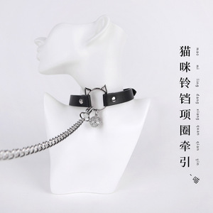 Black <b>Leather</b> <b>Cat</b> <b>Collar</b> With Bell Punk Style SM Bondage Accessory For Adults - Product Image 5