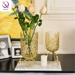 Jarrón de hierro forjado nórdico para <span class=keywords><strong>decoración</strong></span> del hogar, artesanías de metal, adornos para flor de sala de estar, arreglo creativo de árbol de mar, vidrio dorado - Product Image 2