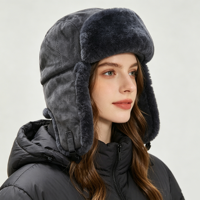 Chapeau d'hiver unisexe en fourrure de mouton épaisse et chaude, avec cache-oreilles, idéal pour le ski, le cyclisme et les pilotes – Vente en gros directe usine