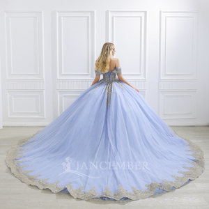 Vestido de fiesta de cumpleaños vestido de quince azul cielo sin tirantes Vestidos De 15 Anos apliques De encaje dulce 15 vestidos Lsmc70 - Product Image 5