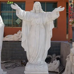 大型宗教十字架上的基督著名教堂雕塑，生命大小的天然白色大理石耶稣雕像在十字架上