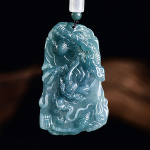 Liontin <span class=keywords><strong>Naga</strong></span> Mengaum di Langit Gaya Etnik Jadeite Biru Air Kelas-A Alami, Kalung <span class=keywords><strong>Naga</strong></span> Zodiak, Batu Giok Tipe Es - Product Image 1