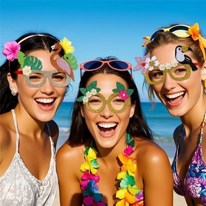 Lunettes de fête hawaïennes, accessoires amusants pour l'été et les fêtes Luau, accessoires photo, montures de lunettes ananas, palmier, perroquet - Product Image 5