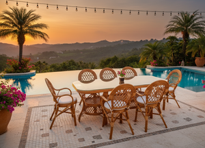 Ensemble de salle à manger JAVA, design asiatique traditionnel confortable, table longue, ensemble de salle à manger pour villa et hôtel, meubles de maison haut de gamme - Product Image 3