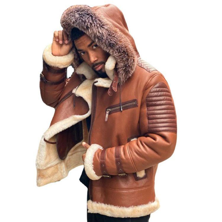 2024 Novo Design masculino pele de carneiro marrom couro voando