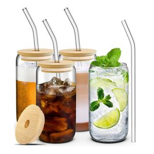 Verres à bière de 16 oz en forme de canette avec couvercle en bambou et paille, personnalisables avec logo - Product Image 5