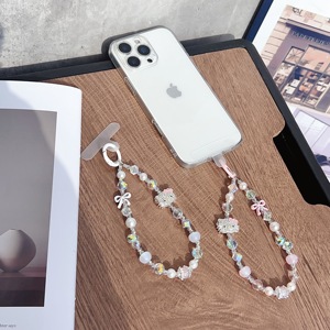 Handmade Dễ Thương <span class=keywords><strong>Hello</strong></span> <span class=keywords><strong>Kitty</strong></span> Điện Thoại Quyến Rũ Chuỗi Dây Buộc An Toàn Trường Hợp Tùy Chỉnh Dây Buộc Dây Đeo Cổ Tay Với Đính Cườm Vòng Tay Keychain - Product Image 2