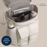 Sac à langer et sac à dos isotherme portable en polyester à double usage avec grande capacité et fermeture éclair blanche pour maman
