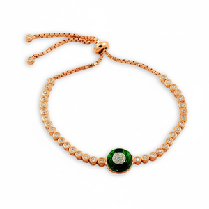 กุหลาบทอง P. 925พันเงินสเตอร์ลิงไมโครปูสีเขียวชั่วร้ายตาสร้อยข้อมือ - Product Image 2