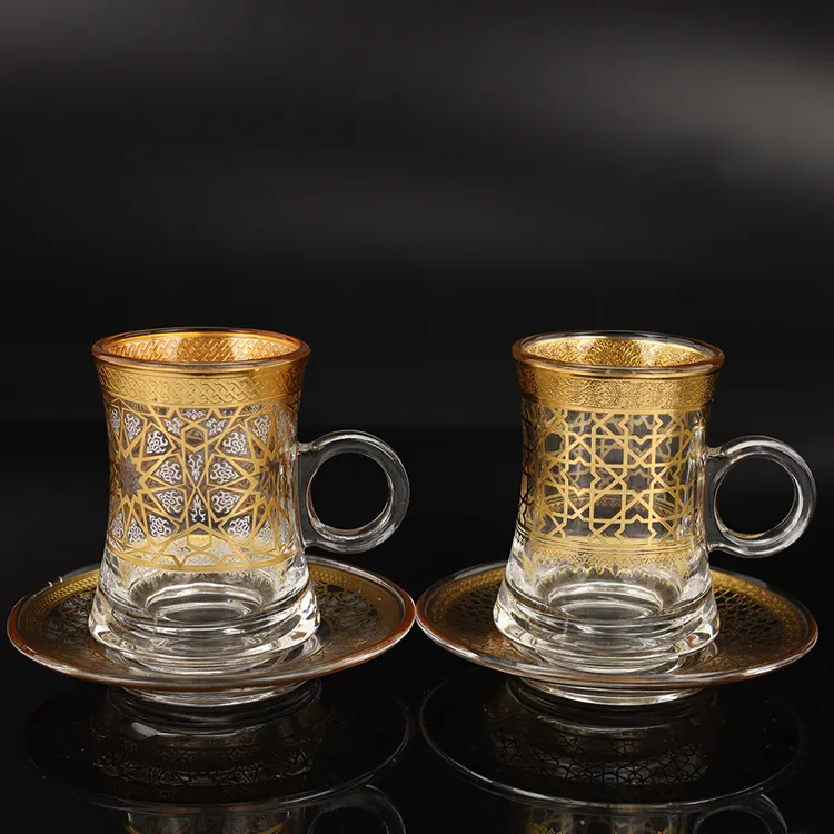 Wholesale 12 Pcs Reusable Arabic Coffee Cup Glass Teacup Turkish Tea Cup Sets