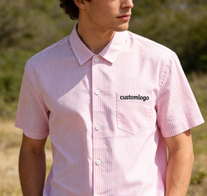 Chemises de travail décontractées à manches courtes rayées 100% coton personnalisées pour hommes - Chemise d'été respirante et écologique à fermeture à bouton unique - Product Image 4