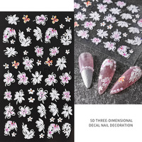 Stiker Kuku Bunga 3D Realistis Gaya Jepang, Berongga, Warna-warni, Desain Mewah Ringan Tiga Dimensi 5D