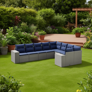 Ensemble de canapés de jardin en polyrotin gris avec coussins, mobilier d'extérieur pour 10 personnes, design contemporain - Product Image 2