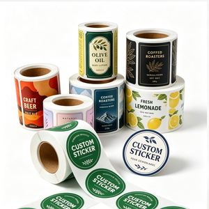 Rouleau d'autocollants personnalisés en plastique imperméable, papier synthétique, vinyle adhésif PVC, impression de logo rond, autocollants personnalisés - Product Image 1