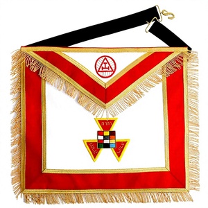 BAHOO EMBROIDERS Mandil de Capítulo del Arco Real del Sumo Sacerdote, Bordado a Mano Rojo con Flecos - Regalia Masónica Unisex para Adultos (Modelo - Product Image 1