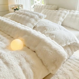 Thoải Mái Mùa Đông Rắn Len Chăn Che Ấm Tấm Ga Giường Vỏ Gối Foodie Phòng Ngủ Trang Trí Nội Thất Bong Bóng Flannel 4-Mảnh Bộ Đồ Giường Bộ - Product Image 1