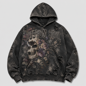 Sweat à capuche personnalisé avec graphique, en tissu French Terry, effet vintage, patchwork, streetwear, logo personnalisé de haute qualité, sweat à capuche pour homme - Product Image 2