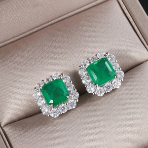 Fashion Jewelry Eco-friendly Copper Silver Plated Square Bezel Green Zircon Geometric Halo <b>Stud</b> Earrings for Women - Product Image 5