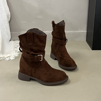 Bottes mi-mollet souples pour femme avec talon compensé dissimulé, en daim, à bride à boucle, coupe en V, style western, 3 couleurs