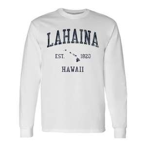 Camiseta de Manga Larga Lahaina Hawaii, Azul Atlético Vintage, Fundada en 1820 - Product Image 1