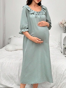 Robes de nuit amples de maternité avec col à volants et nœud sur le devant, pyjamas en coton, robe de nuit de maternité pour femmes - Product Image 2