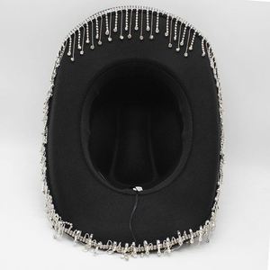 Festival Bling Rhinestone Fedora Sombreros Hombres Poliéster Algodón Fieltro Sombreros de vaquero al por mayor - Product Image 2