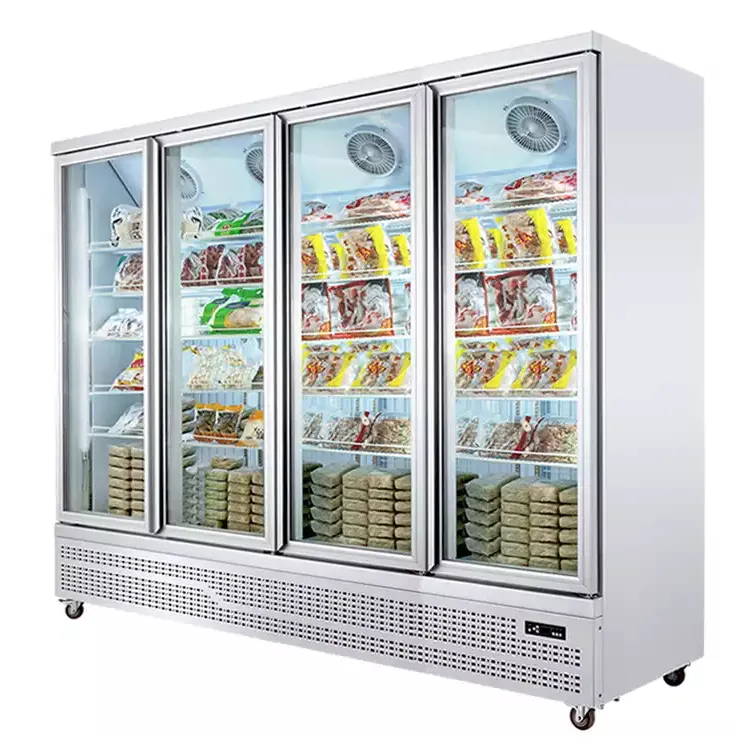 Melhor carnes display 3 porta de vidro congelador upright superfície geladeira congelador