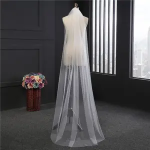 HL27 veil single layer plain yarn strip hair comb round trailing Suzhou Foreign trade veil wholesale white beige