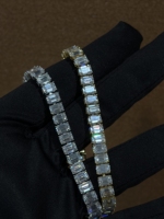 Bracelet Tennis en Moissanite Taille Émeraude, Argent S925, Luxe, pour Femmes et Hommes, Vente en Gros, Faible MOQ, Expédition Rapide