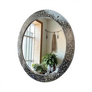 Espejo de Mosaico de Vidrio Ecológico Hecho a Mano, Montado en Pared, Diseño Industrial Moderno, Marco Amarillo y Azul, Juego de 4 Piezas para Dormitorio - Product Image 1