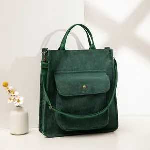 Green Corduroy Bags Handbag Tote 2023 Guangzhou Brand Shoulder Bags Wholesale Retro Reusable Cloth Messenger Crossbody Bags