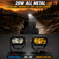 Phare LED universel tout métal Baja Light 20W 1000LM pour moto, avec câblage apparent, IP67, pour conduite tout-terrain, E-Bike, VTT