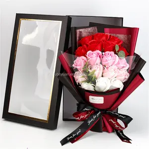 E110-grosir kotak hadiah Hari Valentine 18 bunga mawar, kotak hadiah sabun buatan bunga mawar palsu