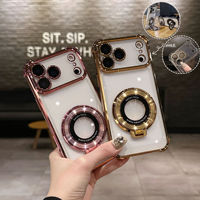 Coque de téléphone à chargement sans fil avec protection anti-chute aux quatre coins pour iPhone 17 16 Pro Max, en TPU souple électroplaqué avec béquille