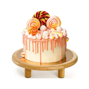Ekstra besar multifungsi bambu Cupcake piring Turntable kue berdiri dan tempat roti dengan Non-silp Mat