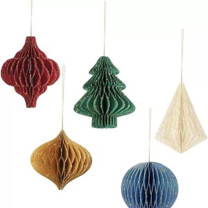 Éventails pliants modernes en papier demi-cercle, boules en nid d'abeille en forme de goutte, pampilles, décor de plafond - Product Image 3