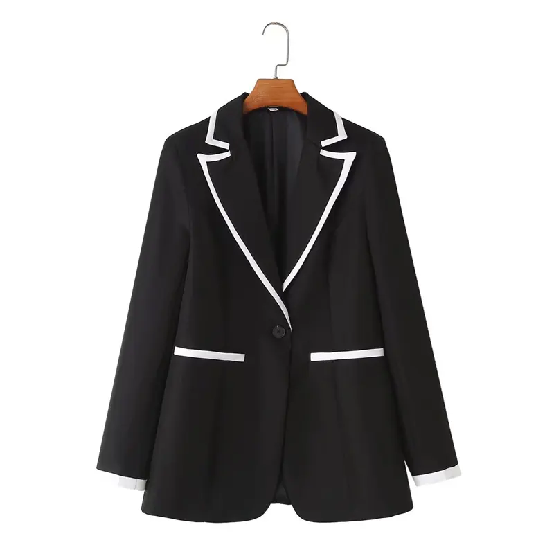 TAOP & ZA 2024 Blazer hitam kecil wanita, Blazer dasar modis satu kancing, jaket blok warna kasual untuk wanita