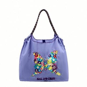 Mochila y Bolsos de Mano con Flores Bordadas en Tela de Nailon Ecológica, Diseñados para Uso en Supermercados - Product Image 5