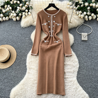 Robe élégante pour femmes à manches longues en tricot, robe moulante mi-longue décorée de perles pour un usage quotidien, robes élégantes pour femmes