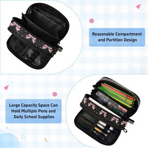 Pochette de papeterie personnalisée avec imprimé nœuds mignons et fermeture éclair, trousse scolaire, étui à crayons, organisateur d'accessoires essentiels pour le sac à dos des enfants - Product Image 5