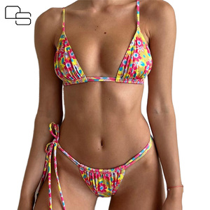 Fabrikant Oem Bikini Badmode Bloemen Mini Driehoek Badmode Bikini Print Stropdas Kant 2 Stuk Bikini Set - Product Image 2
