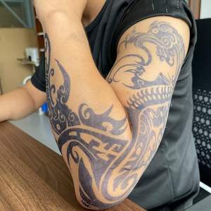 Realistische wasserdichte Semi Permanent Sleeve Tattoos für Männer Frauen Vollarm abdeckung Dunkelblau Langlebig <span class=keywords><strong>3</strong></span> Wochen für Körper gesicht - Product Image 5